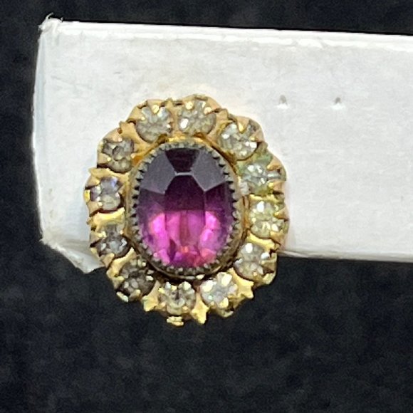 Vintage 1/20 12k Gold Filled Pink & Clear Rhinestone Screw Back Earrings (3522) - Picture 3 of 7